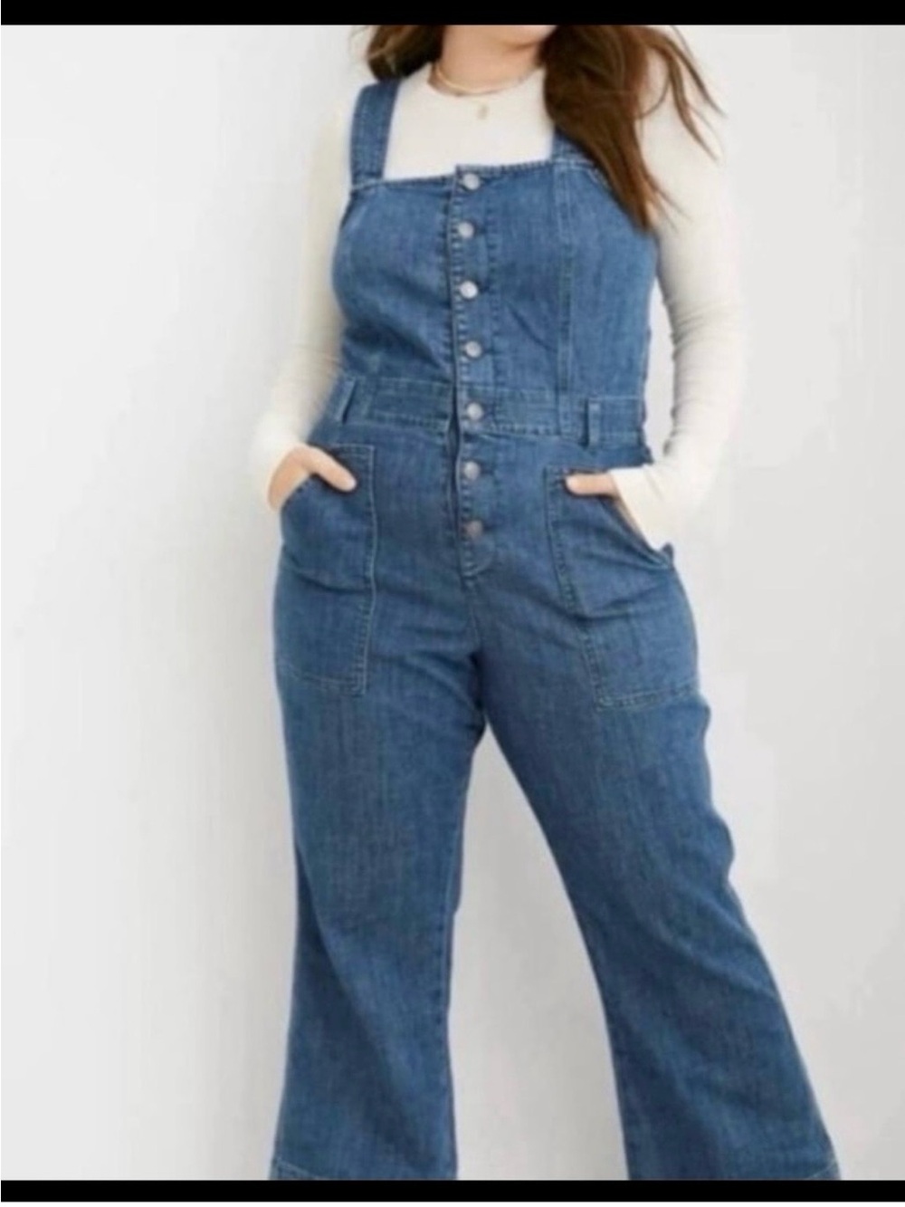 aerie Blue Denim Wide Leg Jumpsuit Overalls - Medium - Retro 70s